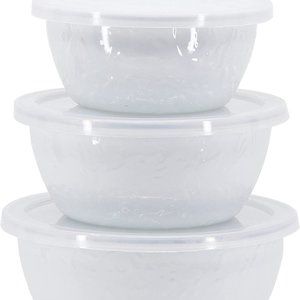 Golden Rabbit Enamelware - Solid White Pattern - Set of 3 - Nesting Bowls